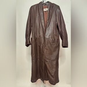 Vintage Dark Brown Leather Trench Coat